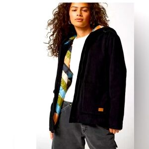 Hurley corduroy black hooded coat with satin contrast lining. New XS